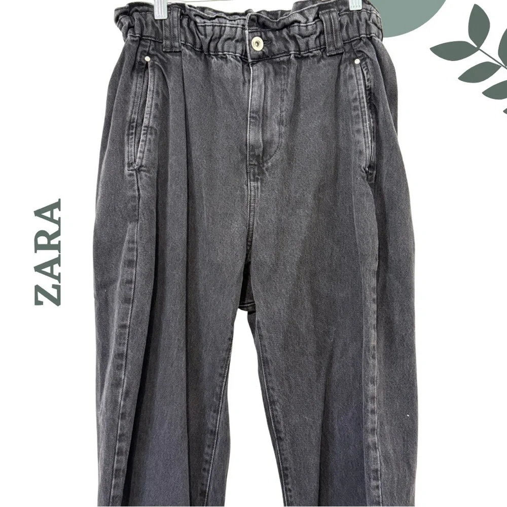 🛍️3/$40 ZARA High-Rise Paperbag Waist Black Jeans Size 8 - Picture 3 of 7